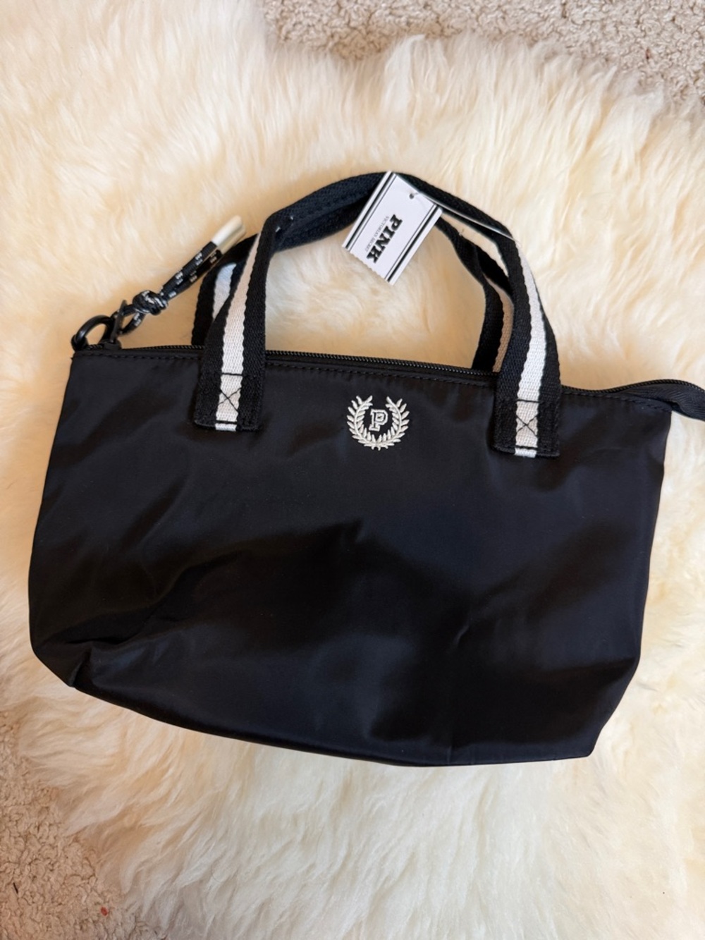 PINK Victoria's Secret Black Tote with White-Trim Handles